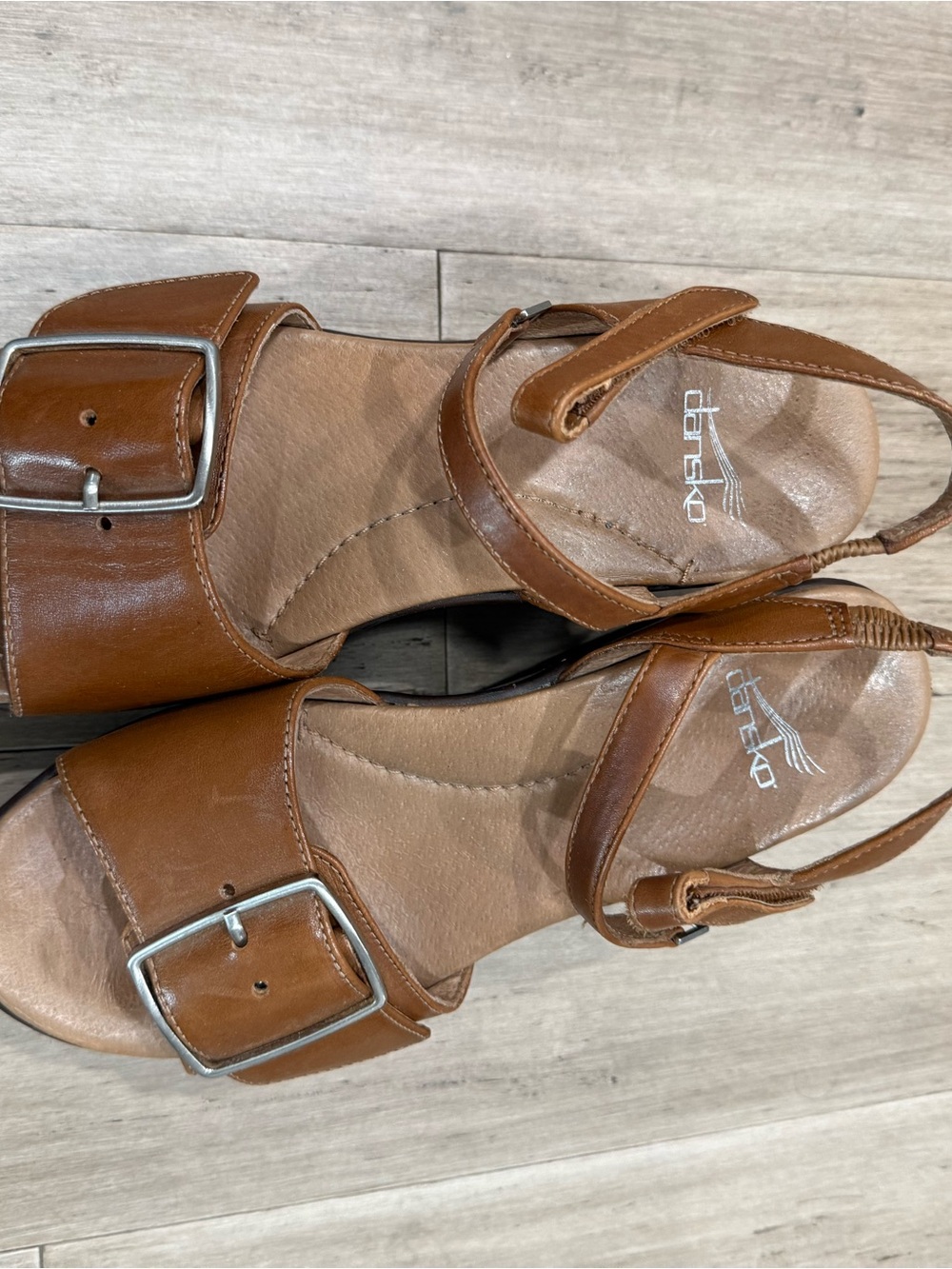 Dansko Cognac Leather Buckle Slingback Sandals